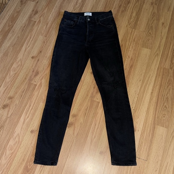 Agolde Nico High Rise Slim Jeans Button Fly Black  Distressed Size 25 - Picture 3 of 7